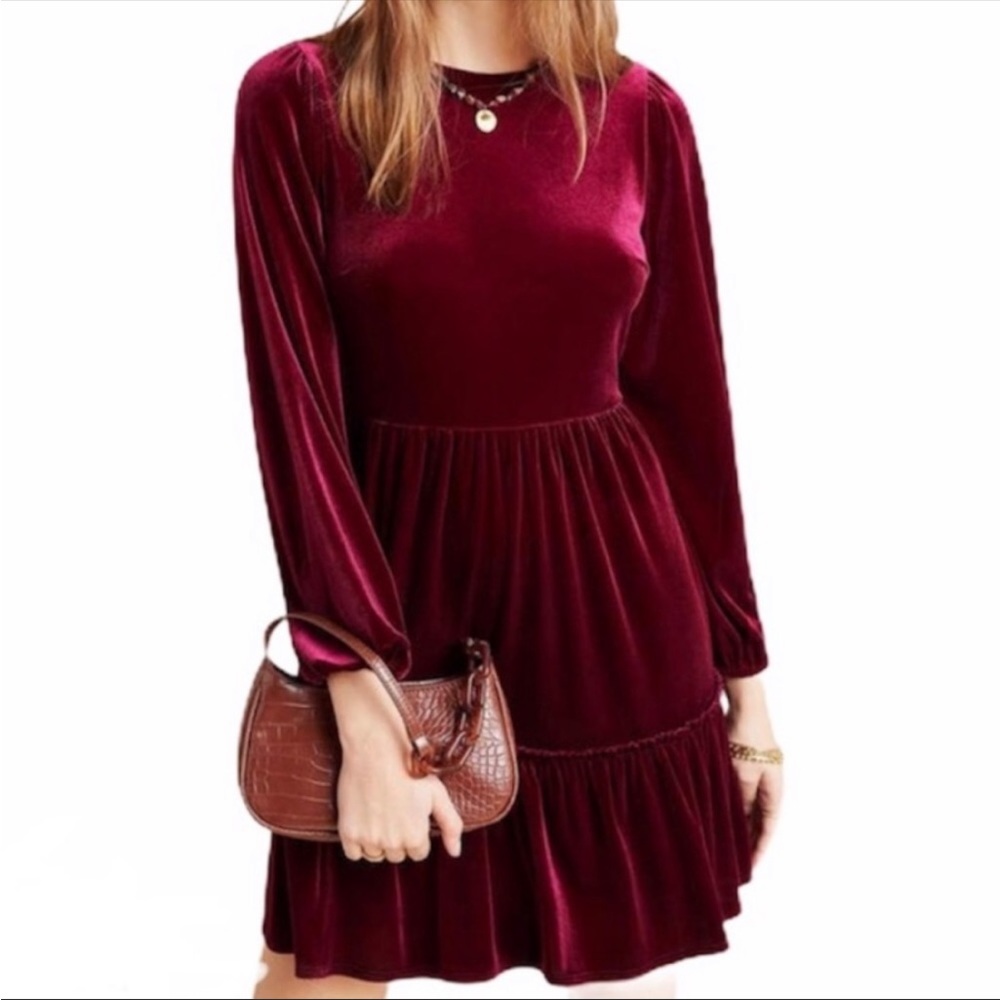Anthropologie velvet tiered long sleeve dress